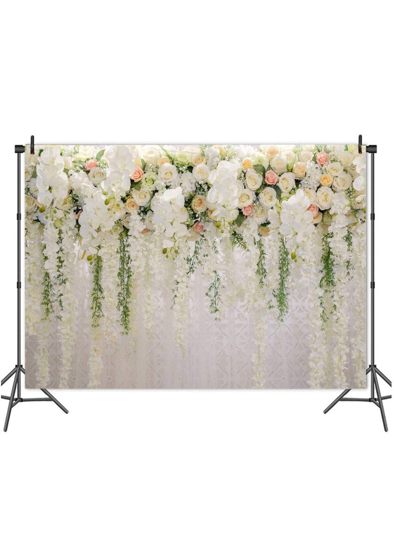 White Rose Floral Theme Photography Backdrops Bridal Shower Wedding Flowers Photo Background Baby Girl Birthday Party Portrait Dessert Cake Table Decor Photo Booth Studio Props 7x5ft Vinyl  - Image 2