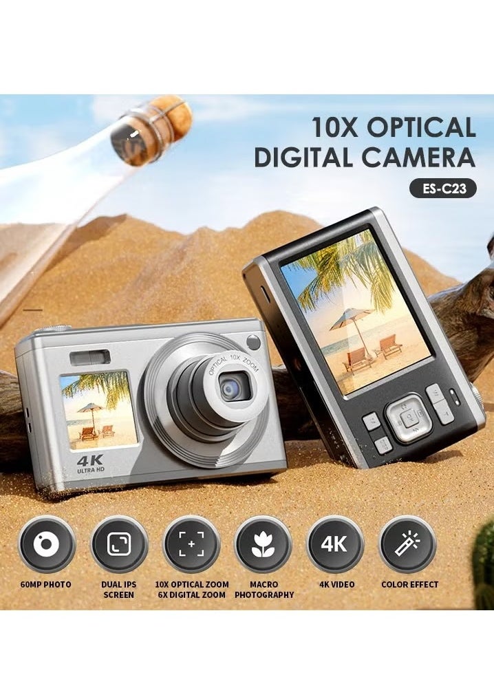 Generic 4K Digital Camera, 10X Optical Zoom Vlogging Selfie Camera, Lightweight And Portable Action Camera, Easy To Carry Durable Sports Camera For Videography And Photography, (1pc, Grey)  - Image 3