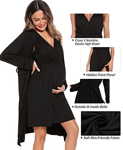 SWOMOG Women Maternity Nursing Robe Labor Delivery Dress Breastfeed Bathrobes 3 in 1 Hospital Breastfeeding Bathrobe Postpartum Gown Pregnancy Nightgown - Image 3