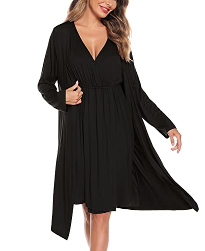 SWOMOG Women Maternity Nursing Robe Labor Delivery Dress Breastfeed Bathrobes 3 in 1 Hospital Breastfeeding Bathrobe Postpartum Gown Pregnancy Nightgown - Image 5