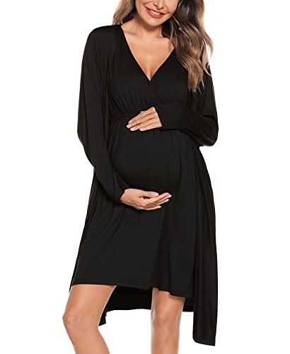 SWOMOG Women Maternity Nursing Robe Labor Delivery Dress Breastfeed Bathrobes 3 in 1 Hospital Breastfeeding Bathrobe Postpartum Gown Pregnancy Nightgown - Image 1