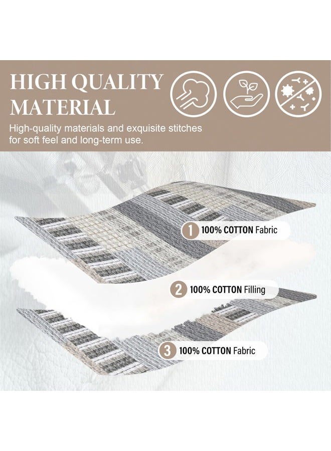 SahSahCasa Quilt Queen Size, Queen Quilt Set, 100% Cotton Queen Quilt Bedding Set Bedspreads, Farmhouse Reversible Patchwork Lightweight Plaid Quilts Bedspread for All Season, Gray/Brown, 3PCs - Image 4