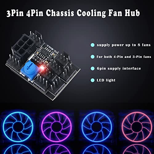 MEIRIYFA 4 Pin Fan Adapter PWM PC Chassis Cooling Fan Hub 8 Way Splitter DC12V Speed Controller with 6 Pin Power Port,Chassis Fan Pressure Regulating Governor - Image 3