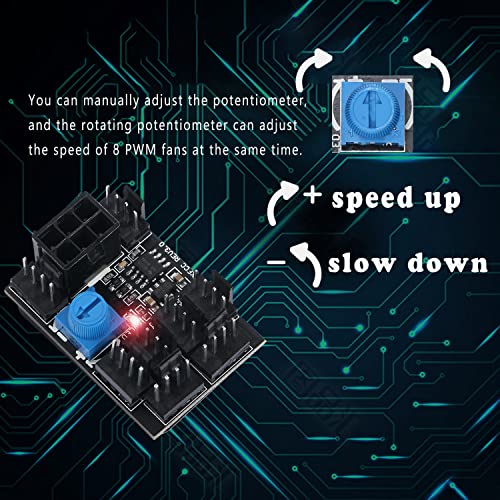MEIRIYFA 4 Pin Fan Adapter PWM PC Chassis Cooling Fan Hub 8 Way Splitter DC12V Speed Controller with 6 Pin Power Port,Chassis Fan Pressure Regulating Governor - Image 4