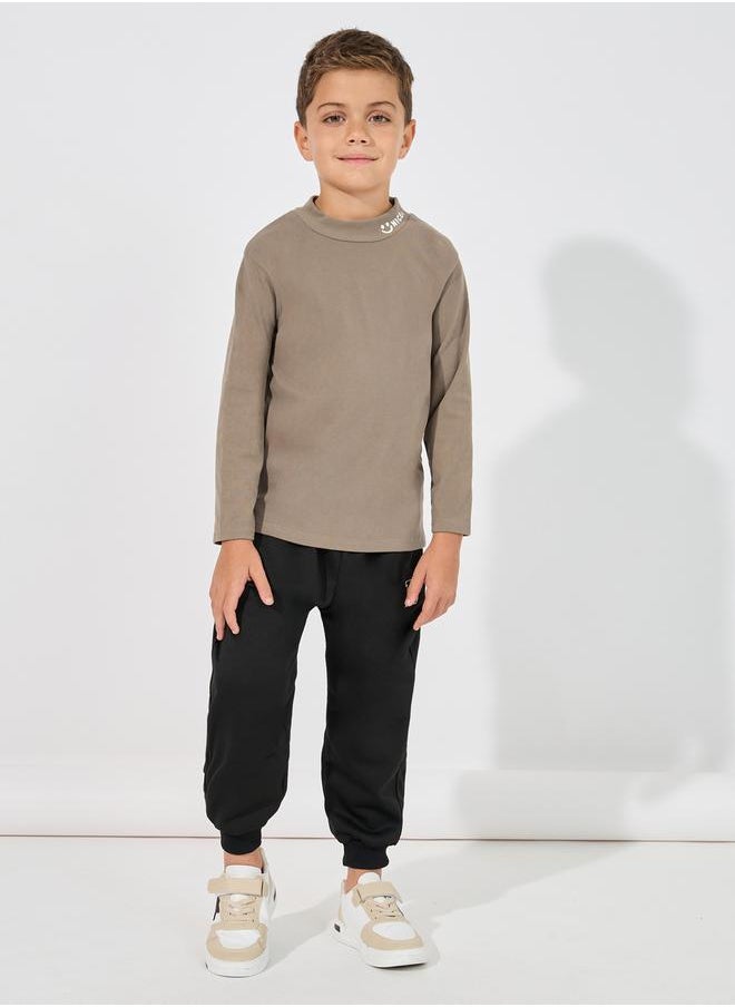 Styli - Slogan Print Mock Neck T-Shirt - Image 1