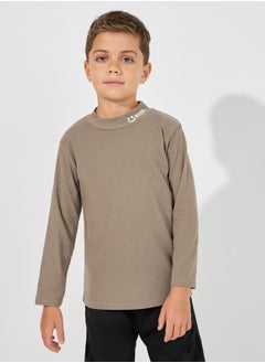 Slogan Print Mock Neck T-Shirt