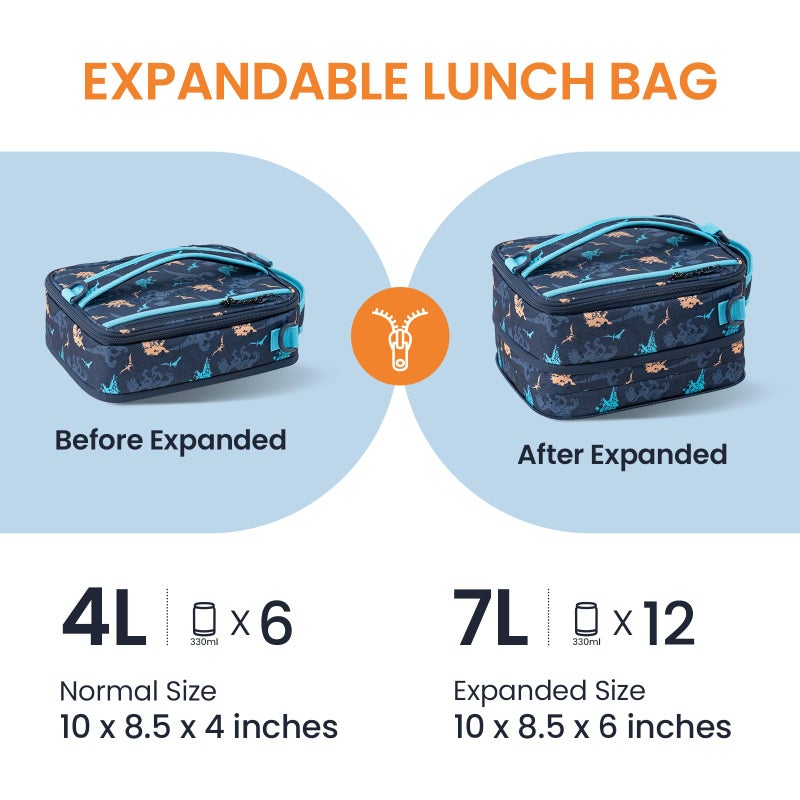 Everfun Expandable Lunch Box for Boys with Container, Insulated Bento Lunch Bag Reusable Water Resistant Lunch Tote Bag for School Dinosaur - Image 2