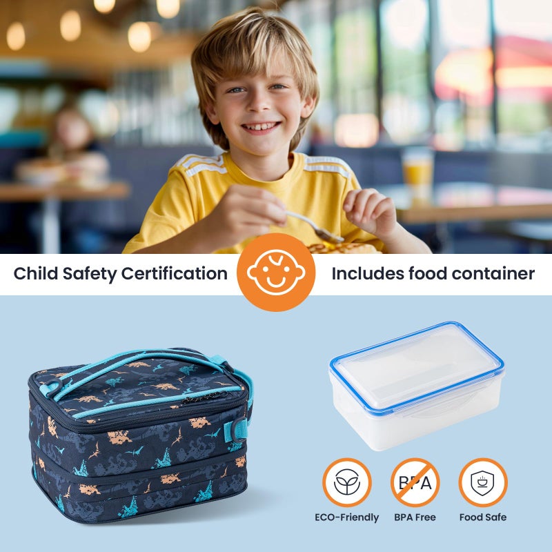 Everfun Expandable Lunch Box for Boys with Container, Insulated Bento Lunch Bag Reusable Water Resistant Lunch Tote Bag for School Dinosaur - Image 3