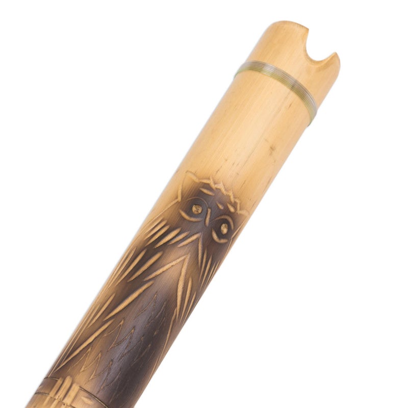 NOVICA Bamboo Andean Quena Flute with Owl and Textile Carrying Case, 'Night Owl' - Image 4