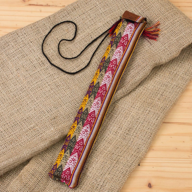 NOVICA Bamboo Andean Quena Flute with Owl and Textile Carrying Case, 'Night Owl' - Image 2