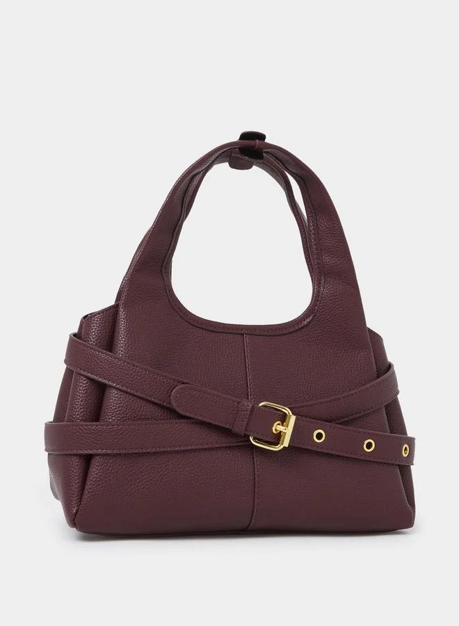 ستايلي Burgundy Buckle Strap Detail Shoulder Bag