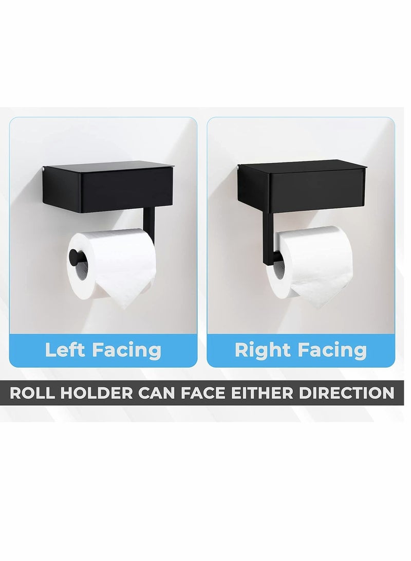 Toilet Paper Holder with Storage Box, Stainless Steel Wall Mounted Flushable Matte Wipes for Bathroom Holds both Tissues and (Black) - Image 3