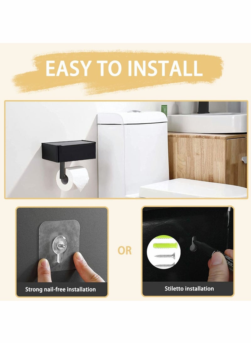 Toilet Paper Holder with Storage Box, Stainless Steel Wall Mounted Flushable Matte Wipes for Bathroom Holds both Tissues and (Black) - Image 4