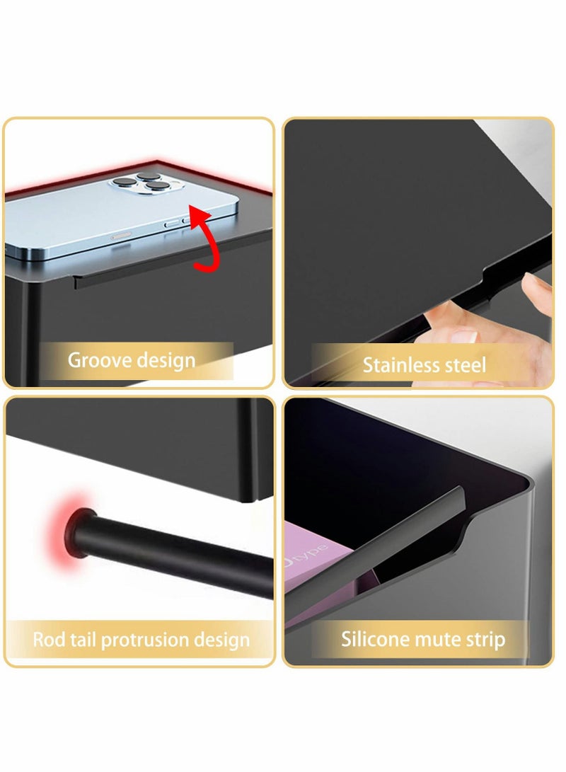Toilet Paper Holder with Storage Box, Stainless Steel Wall Mounted Flushable Matte Wipes for Bathroom Holds both Tissues and (Black) - Image 2