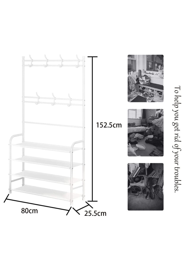 Toshionics Multifunctional 3 in 1 Entryway Coat Rack 4 Tier Hall Tree Shoe Bench Large Storage Shelfs  - Image 2