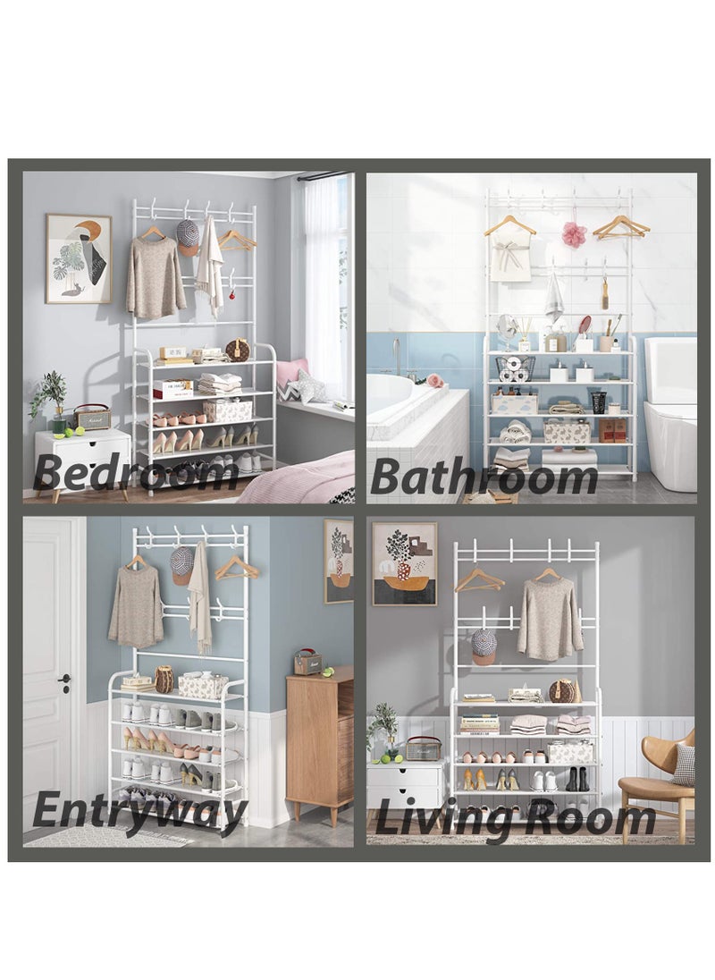 Toshionics - Multifunctional 3 in 1 Entryway Coat Rack 4 Tier Hall Tree Shoe Bench Large Storage Shelfs - Image 1