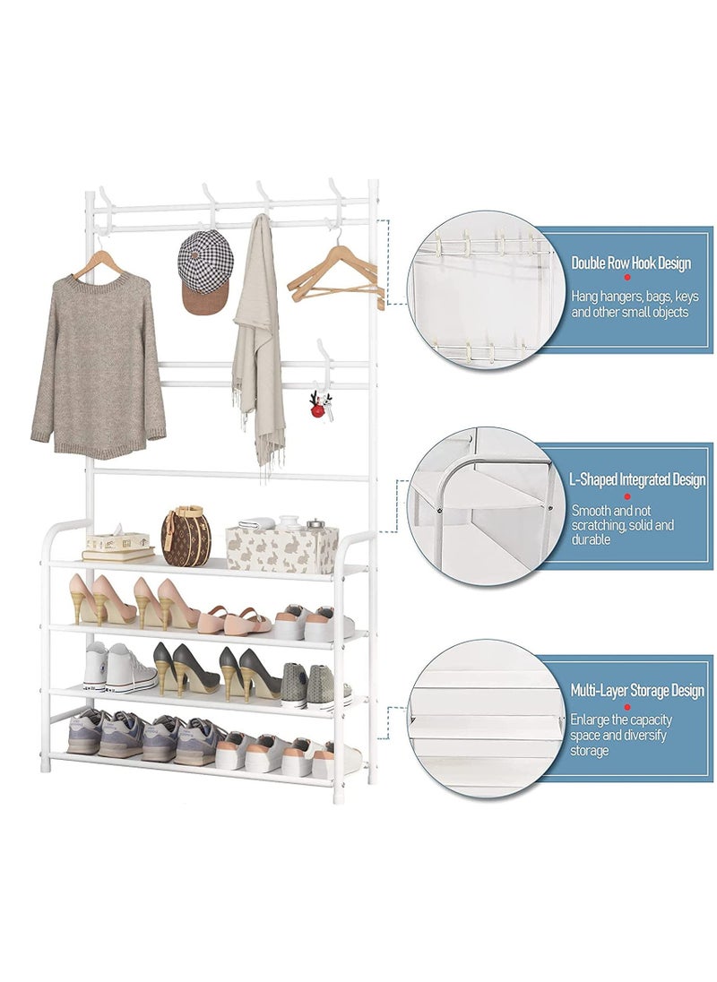 Toshionics Multifunctional 3 in 1 Entryway Coat Rack 4 Tier Hall Tree Shoe Bench Large Storage Shelfs  - Image 3