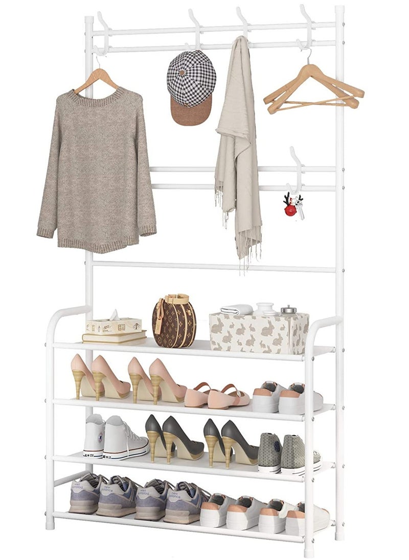 Toshionics Multifunctional 3 in 1 Entryway Coat Rack 4 Tier Hall Tree Shoe Bench Large Storage Shelfs  - Image 1