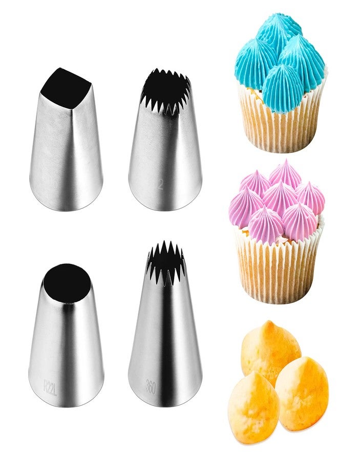 Kasmoire 4Pcs Large Square Round Piping Nozzles Set,Stainless Steel Icing Nozzles Piping Kit for Cake Decorating - Image 1