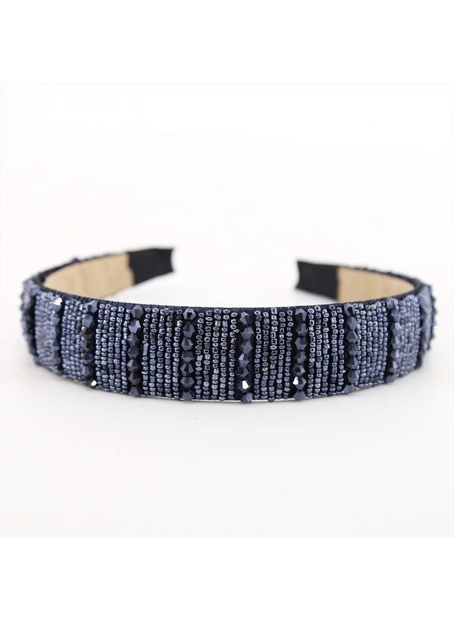 BTWTRY Navy Blue Broadside Hand Made Crystal Headband Fashion Lssuing Boutique Press Hair Headband for Woman and Girl Hair Accessories (Navy Blue) - Image 1