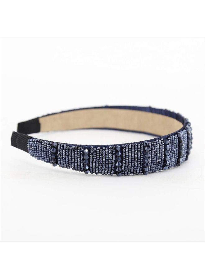 BTWTRY Navy Blue Broadside Hand Made Crystal Headband Fashion Lssuing Boutique Press Hair Headband for Woman and Girl Hair Accessories (Navy Blue) - Image 5