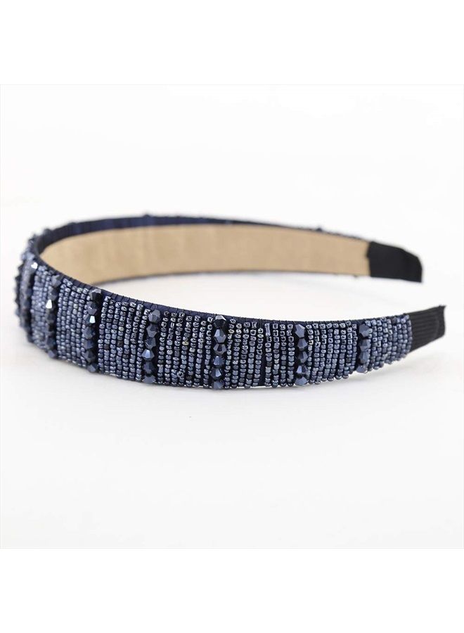 BTWTRY Navy Blue Broadside Hand Made Crystal Headband Fashion Lssuing Boutique Press Hair Headband for Woman and Girl Hair Accessories (Navy Blue) - Image 2