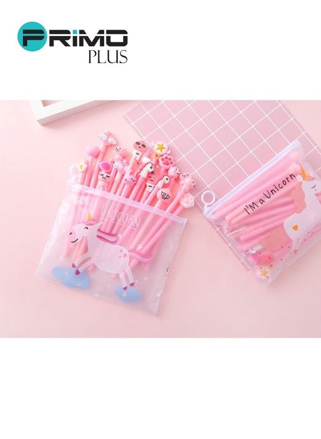 21-Piece Unicorn Patterns Pen With File Bag Set Pink/Clear