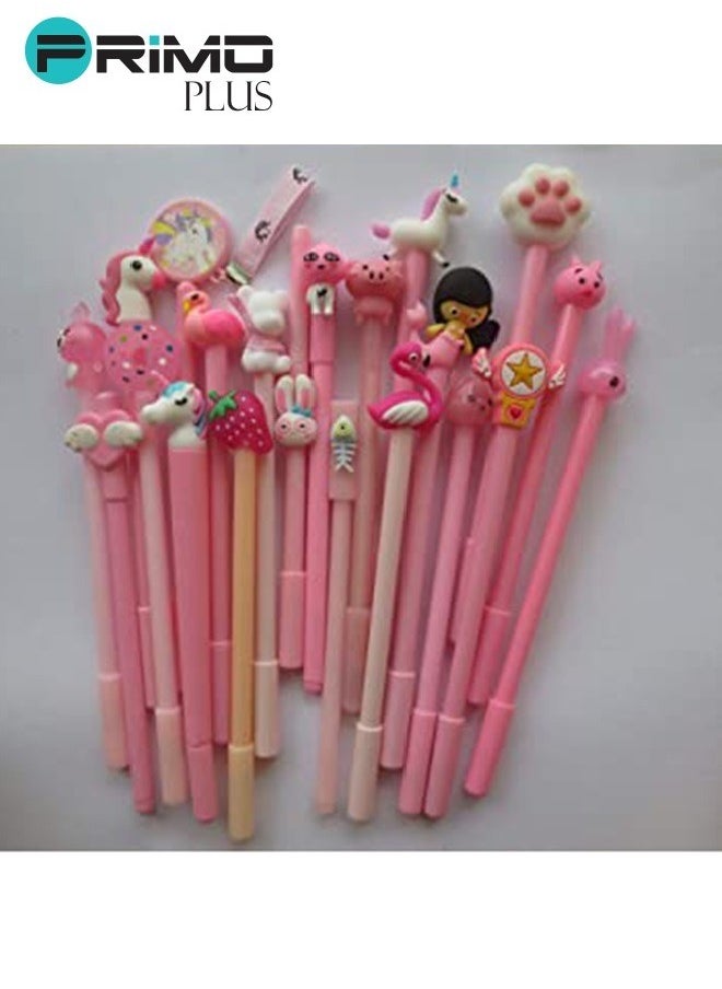 21-Piece Unicorn Patterns Pen With File Bag Set Pink/Clear