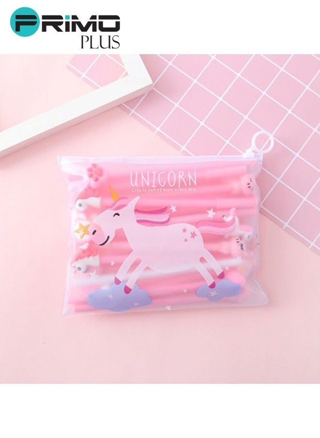 21-Piece Unicorn Patterns Pen With File Bag Set Pink/Clear