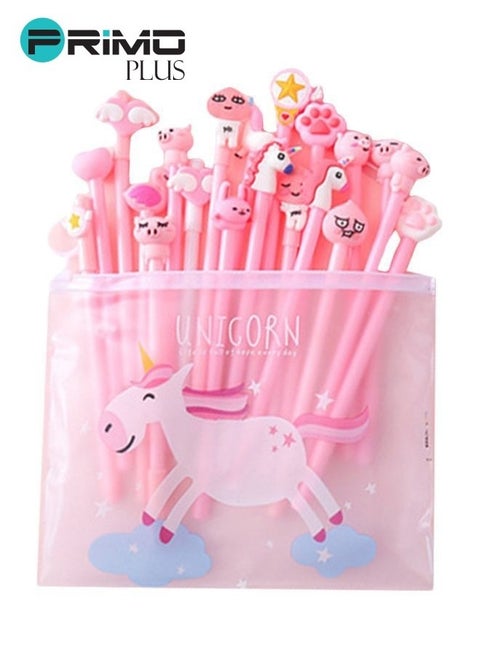 21-Piece Unicorn Patterns Pen With File Bag Set Pink/Clear