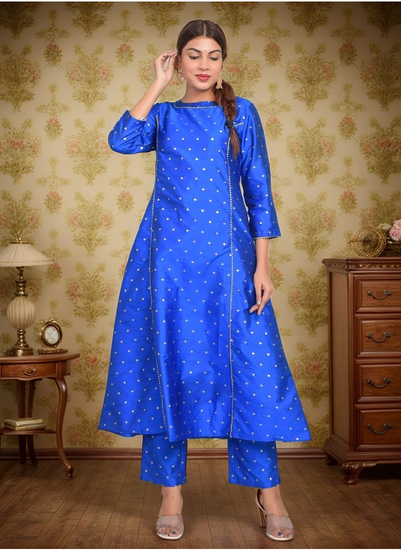Riara - Women Royal Blue Kurta Pant Set Summer Suit Solid Colour Flared Kurti with Pant Casual Kurta Set for Girls Art Silk (Taffeta Booty) Size XL - Image 1