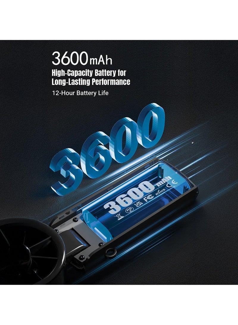 توبيز مروحة تبريد قابلة للطي عالية السرعة توبيز ICE FAN-06 باللون الأبيض بسعة بطارية 3600 مللي أمبير، شاشة LED رقمية، دوران هواء 360°، قوة رياح قوية، مروحة متعددة الوظائف محمولة - Image 4