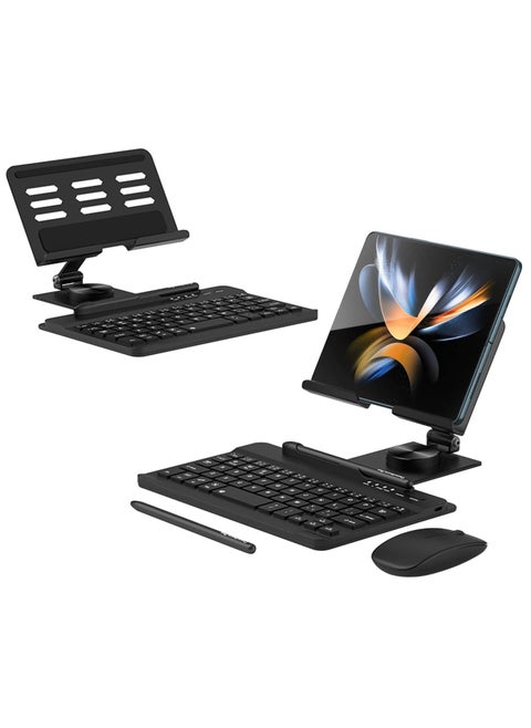 Compatible with Samsung Galaxy Z Fold 4/3/2, Set Include Mini Wireless Bluetooth Keyboard, Mouse, Comfortable & Adjustable Phone Stand, Capacitance Pen, and S Pen Holder [Easy to Carry] -Black