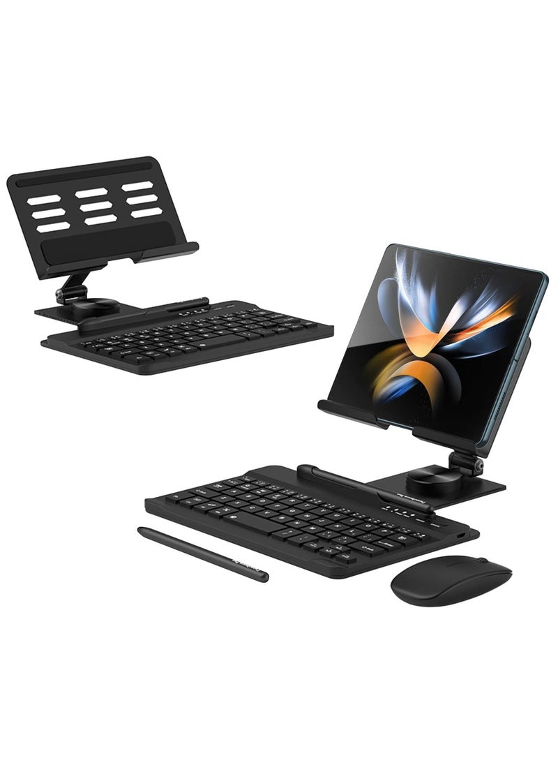 SYOSI - Compatible with Samsung Galaxy Z Fold 4/3/2, Set Include Mini Wireless Bluetooth Keyboard, Mouse, Comfortable & Adjustable Phone Stand, Capacitance Pen, and S Pen Holder [Easy to Carry] -Black - Image 1