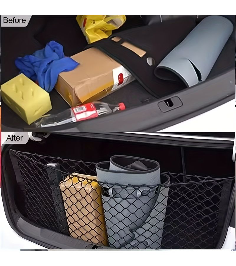 Car Trunk Storage Mesh Bag 90 X 40cm 35.43 X 15.74 Inches Dual Network Model Nylon Elastic Cargo Net For Storing Car Interior Accessories - Image 3