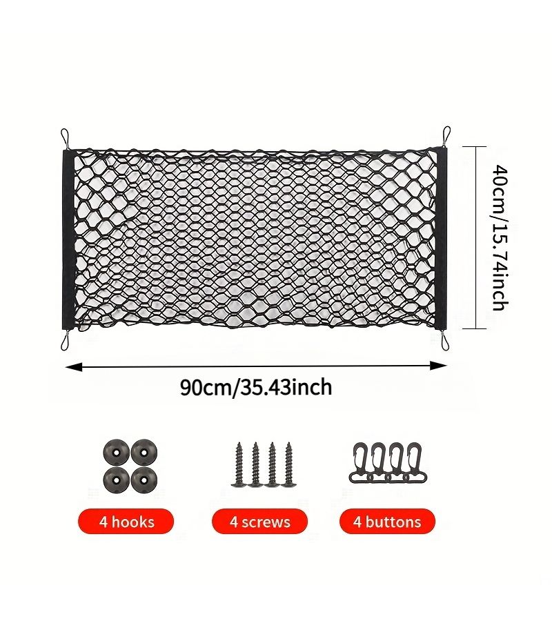 Car Trunk Storage Mesh Bag 90 X 40cm 35.43 X 15.74 Inches Dual Network Model Nylon Elastic Cargo Net For Storing Car Interior Accessories - Image 4