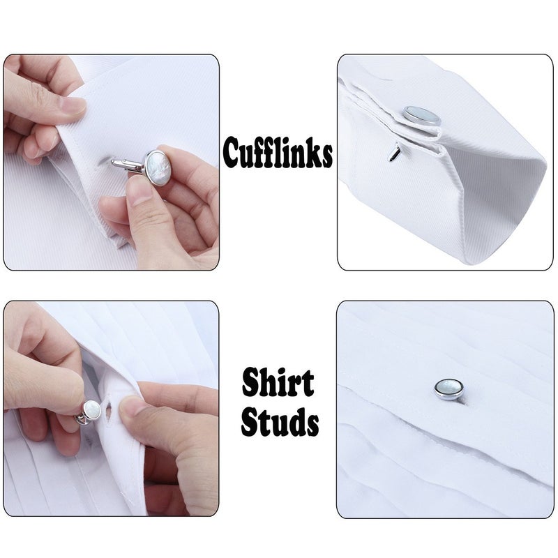 HAWSON مجموعة أزرار القميص والأزرار من هاوسون بتصميم فاخر من اللؤلؤ الطبيعي، مصممة خصيصًا لحفلات الزفاف والأعمال - Image 3