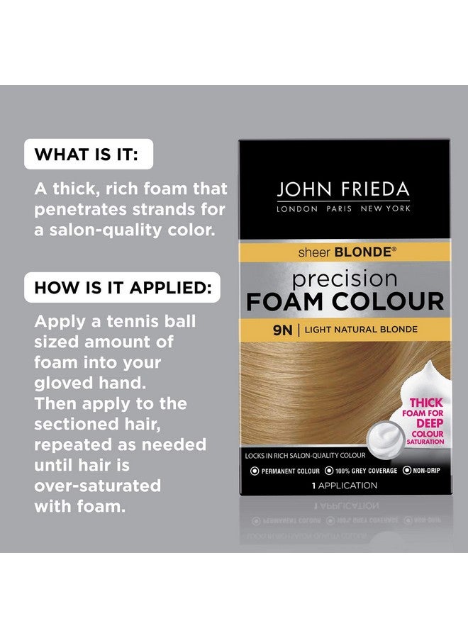 John Frieda Blonde Permanent Precision Foam Hair Color, Blonde Hair Dye, 9N Light Natural Blonde Hair Color Kit, 1 Application