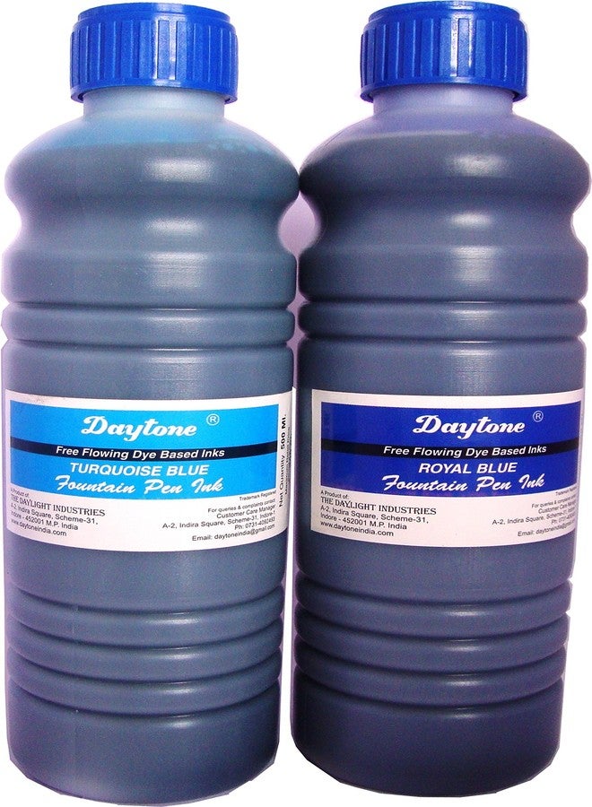 Daytone Fountain Pen Ink 500 Ml. Turquoise & Royal Blue Twin Pack - Image 1