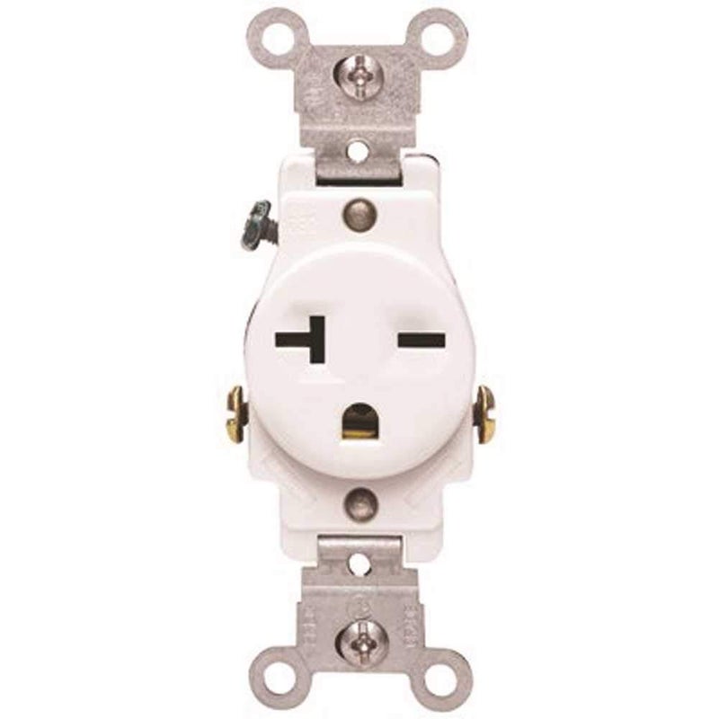 20-Amp, 250-Volt, Narrow Body Single Receptacle, Straight Blade, Commercial Grade, Grounding, 5821-W, White