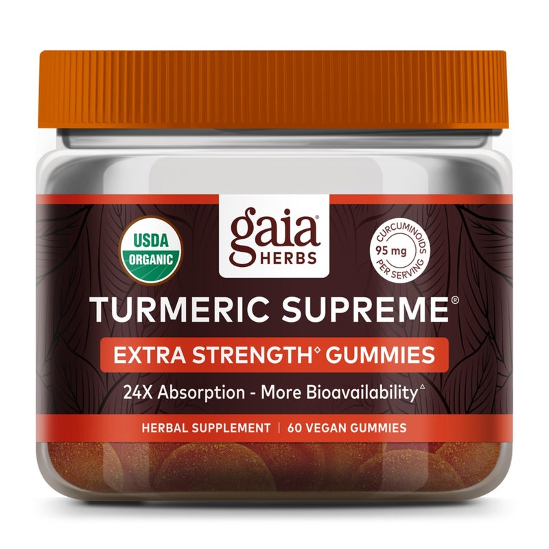 Gaia Herbs Gaia Herbs Turmeric Supreme Extra Strength Gummies Supports Swelling Relief to Help Maintain an Active Lifestyle Lemon Ginger Flavor 60 Vegan Organic Gummies 20Day Supply 