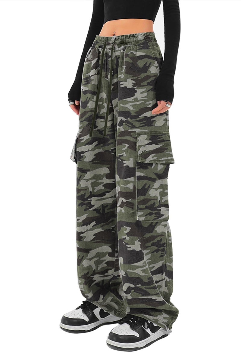 SESERAGI Cargo Pants Women Baggy Streetwear Y2K Drawstring Trousers Wide Leg Pants Black Grey XXL - Image 1