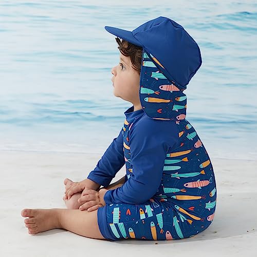 UMELOK Infant Boy UPF 50 Sun Protection One Piece Rashguard Swimsuit with Hat Colorful Fish 03 Months - Image 3