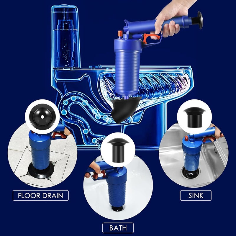 Snivy Snivy Toilet Plunger Set, High Pressure Air Drain Pump Plunger, Air Power Drain Blaster Gun, Sink Opener Cleaner Pump Dredge Tool for Toilet Bathroom Kitchen, Plastic, Polished  - Image 4