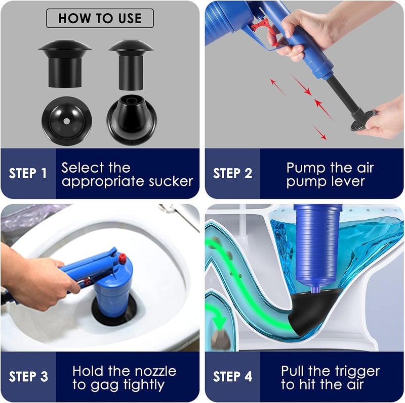 Snivy Snivy Toilet Plunger Set, High Pressure Air Drain Pump Plunger, Air Power Drain Blaster Gun, Sink Opener Cleaner Pump Dredge Tool for Toilet Bathroom Kitchen, Plastic, Polished  - Image 3