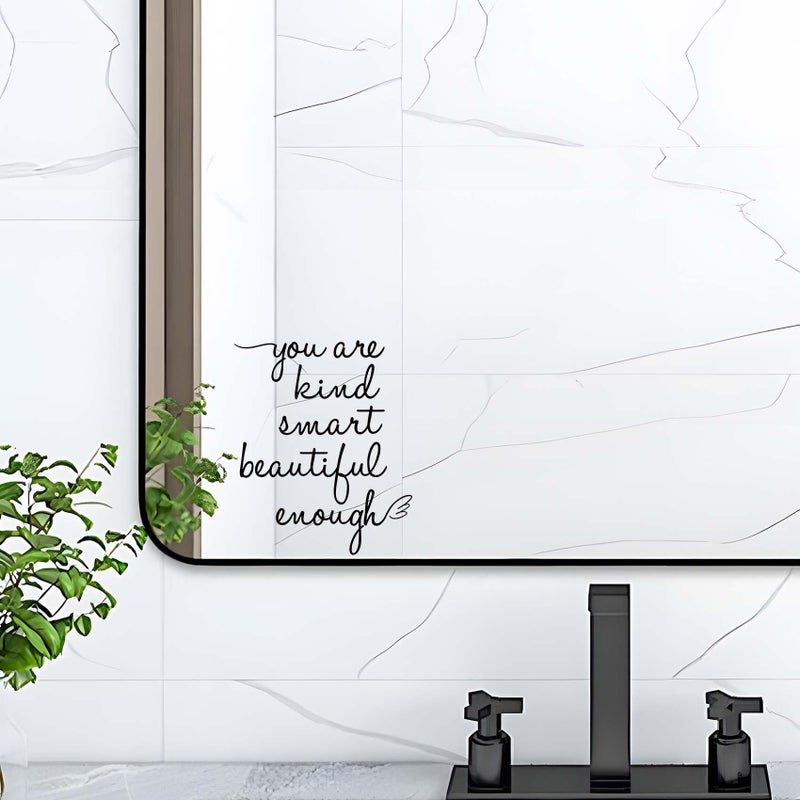 JINGIHE Affirmation Stickers You are Kind Smart Beautiful Enough, Mirror Wall Decor for Bathroom, Vinyl Peel and Stick Wall Decals for Home Decor Living Room Bedroom Girl Home Decoration (Black) - Image 2