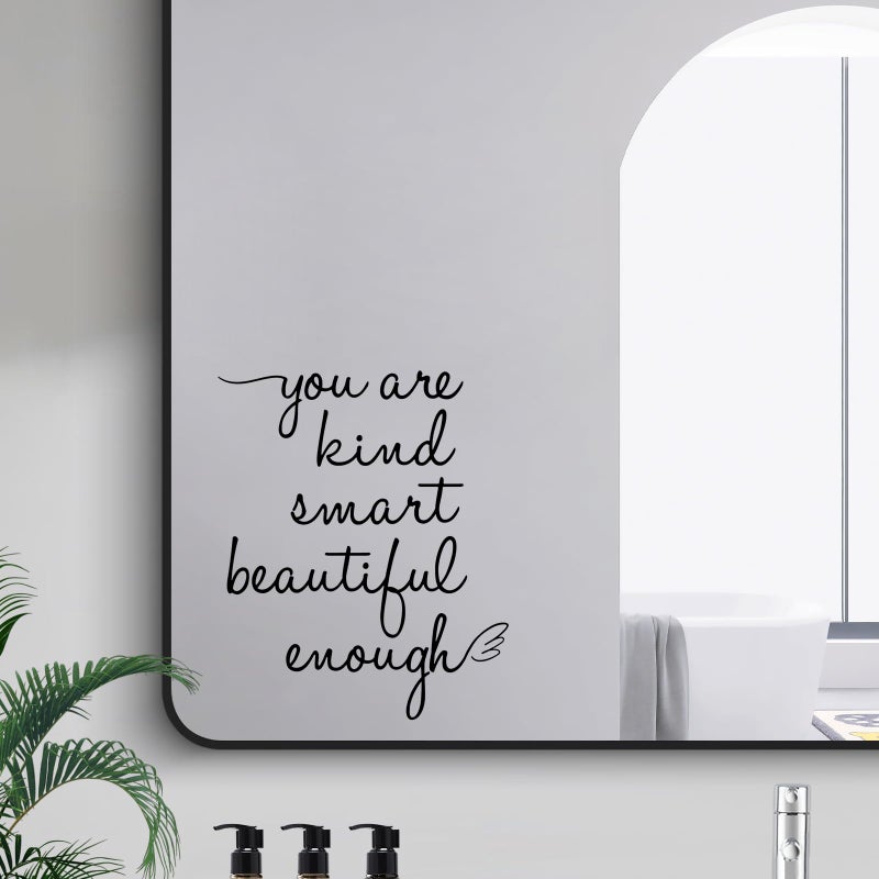 JINGIHE Affirmation Stickers You are Kind Smart Beautiful Enough, Mirror Wall Decor for Bathroom, Vinyl Peel and Stick Wall Decals for Home Decor Living Room Bedroom Girl Home Decoration (Black) - Image 1