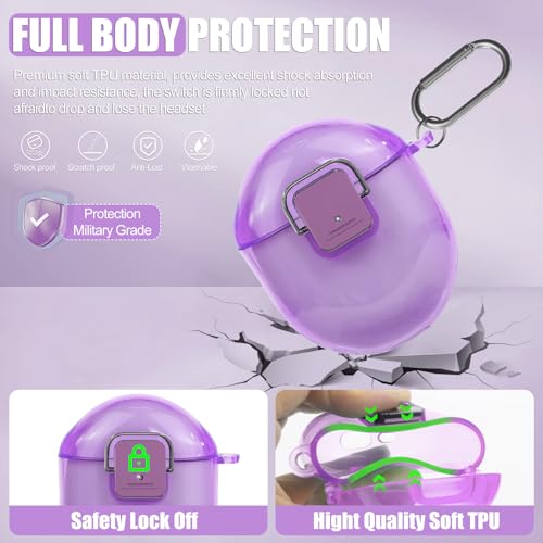 SGHLDE for Google Pixel Buds Pro 2 Case Cover with Lock Clip, Clear TPU Case for Google Pixel Buds Pro1/2, Shockproof Protective Case Skin wtih Keychain & Cleaner Kit for Girly/Women/Man (Clear Purple) - Image 4