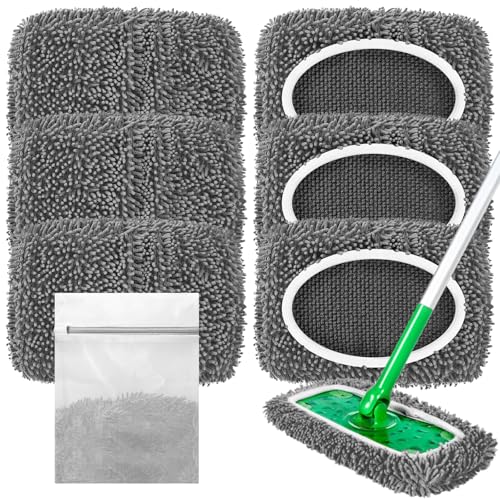 LOVECO Reusable Microfiber Mop Pads Compatible with Sweeper Mop, Replacement Wet Mopping pad Refills & Washable Dry Sweeping Cloths for Use on All Sealed Floors - Stone, Hardwood, Laminate & Tile (6 Grey) - Image 1