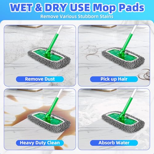 LOVECO Reusable Microfiber Mop Pads Compatible with Sweeper Mop, Replacement Wet Mopping pad Refills & Washable Dry Sweeping Cloths for Use on All Sealed Floors - Stone, Hardwood, Laminate & Tile (6 Grey) - Image 4